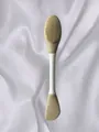 Double-ended silicone facial mask brush and cleanser tool in elegant beige finish - Khaki Blade Head