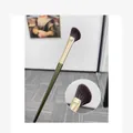 Professional angled sickle makeup brush with green handle for eyeliner and concealer - Semi-Fan Precision Nose Shadow Brush / Black