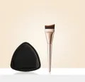 Professional thin fishtail foundation brush and black triangular makeup puff set - Fish-tail Foundation Brush and Black Puff Set