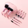 Professional 10-piece pink makeup brush set with a matching zippered storage case - 10 Pcs Set / Pink