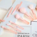 Professional 10-piece pink makeup brush set featuring soft nylon bristles and frosted handles - 10 Pcs Set / Mini Pink