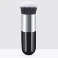 Portable chubby makeup brush for liquid foundation and powder with synthetic bristles - Black Silver