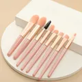 Comprehensive set of 8 mini makeup brushes in coral pink for eyeshadow and blush. - 8Pcs Set / PVC Bag / Coral Orange