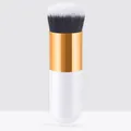 Portable chubby kabuki makeup brush with white handle and gold ferrule for foundation - White Gold