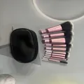 Professional 10pcs makeup brush set with pink handles and black travel storage pouch - 10 Pcs Set with Case / Black