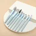 8pcs mini makeup brush set with soft bristles for eyeshadow and powder in light blue finish - 8Pcs Set / PVC Bag / Haze Blue