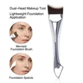 Dual-ended mermaid foundation brush with a makeup spatula for seamless base application - Double-Ended Foundation Brush (Y020) / Silver