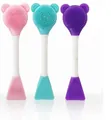 Zweiseitige Silikon-Gesichtsmasken- und Reinigungsbürste in Rosa, Cyan und Lila - Bärenkopf Stil / 3 Stück