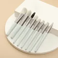 8-piece mini makeup brush set with light blue handles and soft cream bristles - 8Pcs Set / PVC Bag / Azure