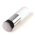 Professional portable flat-top foundation brush with white handle and silver ferrule detail - Chubby Style / White Silver