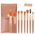 8pcs professional mini makeup brush set in nude pink color with portable storage pouch - 8Pcs Set / PU Leather Pouch / Coral Orange