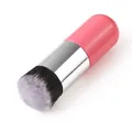 Portable chubby makeup brush with pink capsule handle and flat-top soft bristles - Chubby Style / Pink Silver