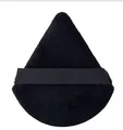 Professional soft black triangular makeup powder puff with ribbon strap for precise application - Black / Triangle