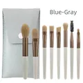 8-piece mini makeup brush set with soft bristles and cyan-grey leather travel pouch bag - 8Pcs Set / PU Leather Pouch / Azure