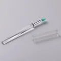Portable silicone lip brush with clear protective cap for travel lipstick and glitter eyeshadow - Blue Lip Brush with Cap