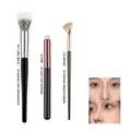Professional angled semi-fan makeup brush set for precise nose contouring and highlights - Semi-Fan Brush Lip Brush and Wool Stippling Brush Set / Multicolor Combo