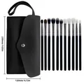 Detailed view of the black makeup brush set with storage pouch dimensions - 11 Pieces Silver Tube With Bag