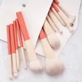 Premium 12-piece soft bristle makeup brush set with vibrant orange handles and pouch - Pink With Storage Bag / Pink Twelve Brushes With White Storage Bag