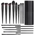 Juego de 18 brochas de maquillaje negras profesionales para principiantes con estuche - Juego de Brochas Con Cubo de Almacenamiento / Juego de 18 / Negro