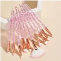 Set professionale di pennelli per il trucco con manico glitterato rosa e setole - Set da 10 Pezzi / Rosa