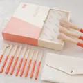 Premium 12-piece soft bristle makeup brush set with coral handles and white pouch - Pink With Gift Box And Bag / Pink Twelve Brushes With Gift Box And White Storage Bag