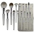 Professional 14-piece silver makeup brush set with synthetic bristles and gray rollup pouch - 14-Piece Set (With Pouch) / Silver Gray (With Pouch)