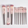 Professional 11pcs champagne gold makeup brush set with soft synthetic purple bristles - 10 Piece Set / Champagne