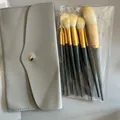 Set de 10 pinceaux de maquillage professionnels avec une pochette élégante en cuir PU gris - 10 Pinceaux avec Sac Enveloppe / Bleu Brume