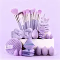 Set professionale di 40 strumenti per trucco viola con pennelli, spugne e fascia. - Set da 33 pezzi / Viola