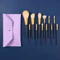 Set de 12 pinceaux de maquillage professionnels avec trousse violette - Ensemble 12 Pièces avec Sac en Cuir Violet / Set de 12 avec Sac / Violet