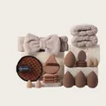 Professional makeup sponge and headband set in earth tones for perfect beauty blending. - 20 Piece Puff And Beauty Egg Set / Brown