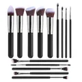 Professional 14-piece makeup brush set with black handles for foundation and eyeshadow - 14 Pieces/Pack / Black Silver