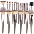 Juego profesional de 18 brochas de maquillaje oro champán completo para principiantes - Large Size Makeup Brush Set / Juego de 20 Piezas / Marrón