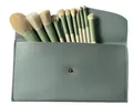 11-piece Morandi green portable makeup brush set with matching travel pouch - Matcha Green (With Blue Bag) / 11Pcs Set