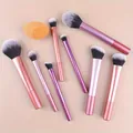 Professionele 8-delige make-up borstelset met roze metalen handvatten en een spons - Regenboog Borstels Met 2 Sponzen / 10-delige set / Regenboog