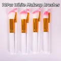 Professional 10pcs white and gold makeup brush set with soft pink-tipped bristles - 10-Piece Set / White
