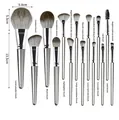 Professional 14-piece silver makeup brush set with English labels and dimensions - 14-Piece Set (Without Bag) / Silver Gray (Brushes Only)
