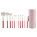 Set di 12 pennelli da trucco rosa con setole morbide e custodia cilindrica rigida - Serie Vacanze Con Custodia Cilindrica Rosa