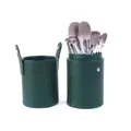 Professional 14-piece makeup brush set stored in a dark green faux leather bucket - 14-Piece Set (With Tube) / Silver Gray (With Tube)