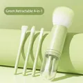 Portable 4-in-1 retractable makeup brush set in light green with transparent cap - Retractable 4-in-1 Style / Green