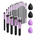 Set professionale di 18 pennelli da trucco viola uva con quattro spugnette per il trucco - 18 Pennelli e spugne per il trucco / Viola uva
