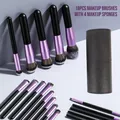 Set di 18 pennelli da trucco professionali color uva con custodia inclusa - 18 Pennelli e tubo di conservazione / Viola uva