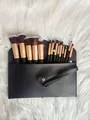 Professional 14-piece makeup brush set with soft bristles and black faux-leather pouch. - With Pouch / 14 Pieces/Pack / Black & Gold