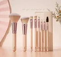 8-piece soft bristle makeup brush set with peach handles and travel storage bag. - 8 Pcs With Bag / Peach Pink