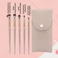 Five piece professional eye makeup brush set with grey leather pouch for shadow and liner - 5 Pieces Eye Shadow Brushes Set (With Bag) / Upgraded Gilding Gold