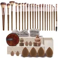 Set di 40 pennelli da trucco professionali e spugne beauty blender con fascia - Set da 40 pezzi / Caffè