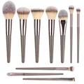 Set da 10 pennelli trucco professionale color champagne per fondotinta e occhi - 10 Pezzi (Versione Grande) / Champagne