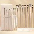 15pcs professional champagne gold makeup brush set with a matching portable storage pouch - 13 Pieces Eye Shadow Brushes Set (With Bag) / Upgraded Gilding Gold