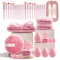 Set da 40 pezzi di strumenti per trucco rosa con pennelli, spugne e borsa su basi - Set da 47 pezzi / Rosa