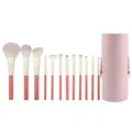 Set professionale di 12 pennelli da trucco rosa con custodia cilindrica coordinata inclusa - Serie Vacanze Con Custodia Cilindrica Rosa